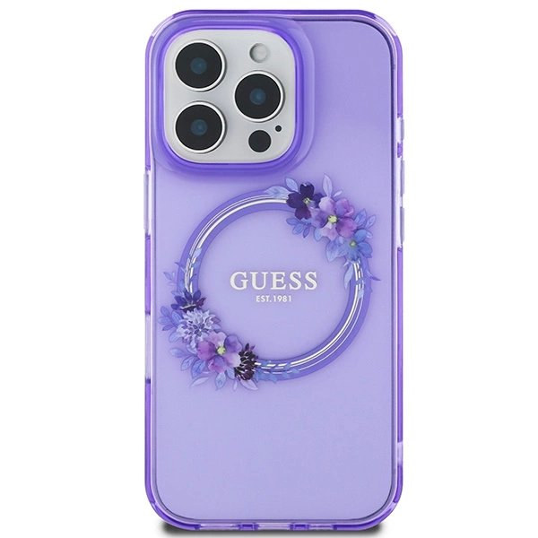 iPhone 16 Pro – Guess IML Flowers Wreath MagSafe dėklas - Violetinis 2 iPhone 16 Pro – Guess IML Flowers Wreath MagSafe dėklas - Violetinis 2