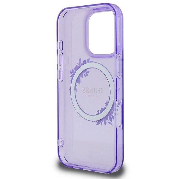 iPhone 16 Pro – Guess IML Flowers Wreath MagSafe dėklas - Violetinis 6