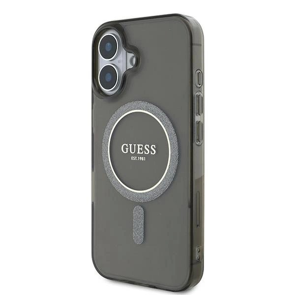 iPhone 16 – Guess IML Glitter Circle MagSafe dėklas - Juodas 1
