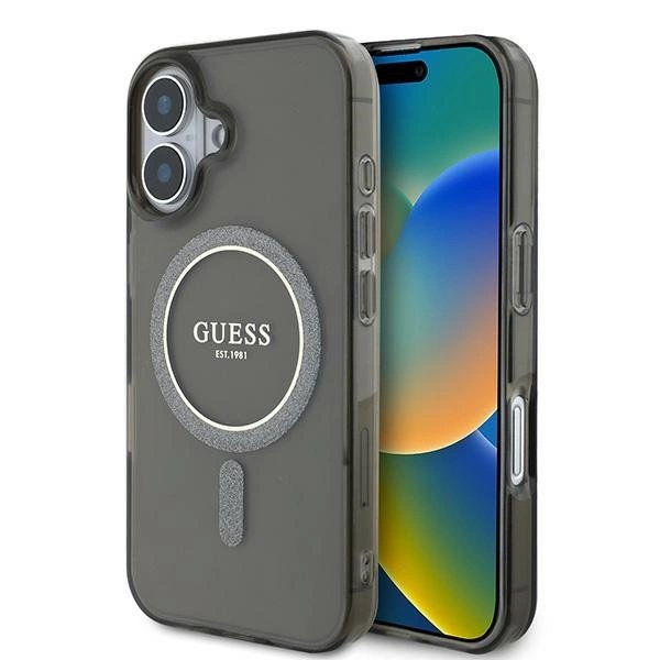 iPhone 16 – Guess IML Glitter Circle MagSafe dėklas - Juodas