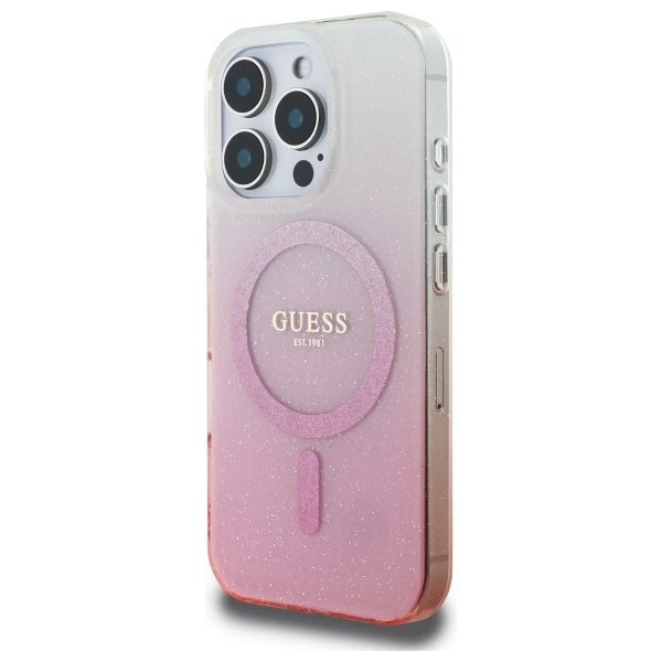 iPhone 16 Pro Max – Guess IML Glitter Gradient MagSafe dėklas - Rožinis 1 iPhone 16 Pro Max – Guess IML Glitter Gradient MagSafe dėklas - Rožinis 1
