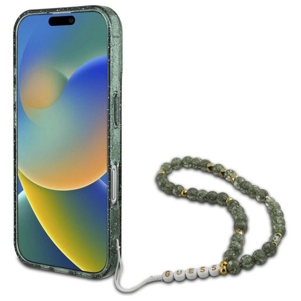 iPhone 16 Plus – Guess IML Glitter With Pearl Strap MagSafe dėklas - Žalias 3