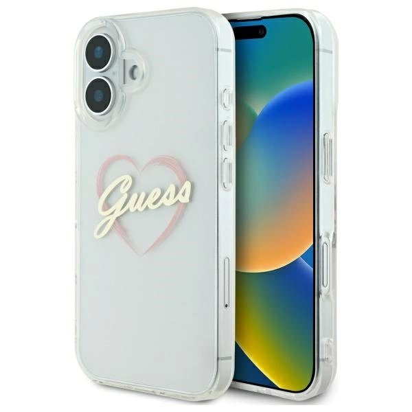 iPhone 16 – Guess IML Heart dėklas - Skaidrus