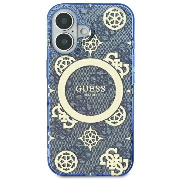 iPhone 16 – Guess IML Peony On 4G Background MagSafe dėklas - Mėlynas 2