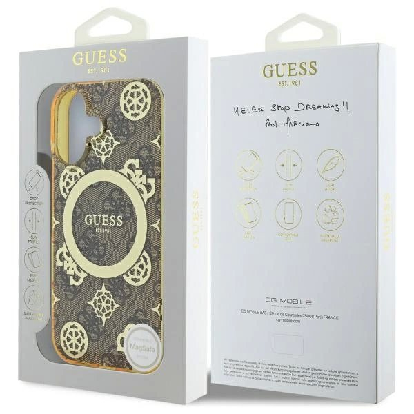 iPhone 16 – Guess IML Peony On 4G Background MagSafe dėklas - Rudas 7