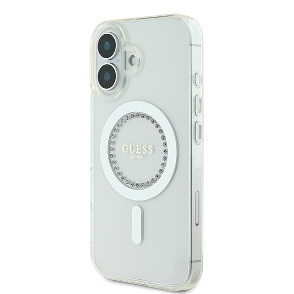 iPhone 16 Plus Guess IML Rhinestones MagSafe dėklas – baltas 1