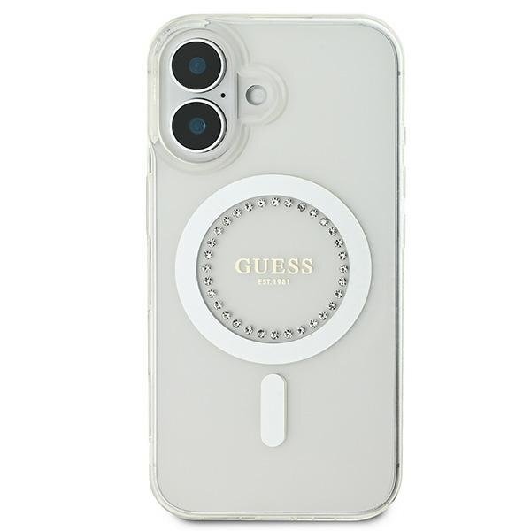 iPhone 16 Plus Guess IML Rhinestones MagSafe dėklas – baltas 2 iPhone 16 Plus Guess IML Rhinestones MagSafe dėklas – baltas 2