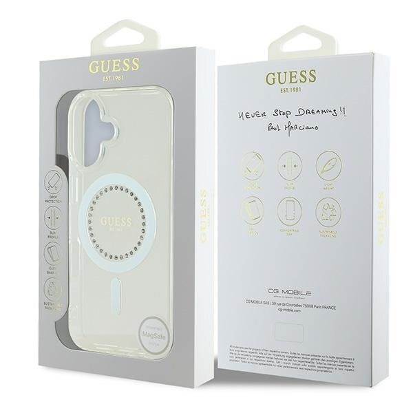 iPhone 16 Plus Guess IML Rhinestones MagSafe dėklas – baltas 7 iPhone 16 Plus Guess IML Rhinestones MagSafe dėklas – baltas 7