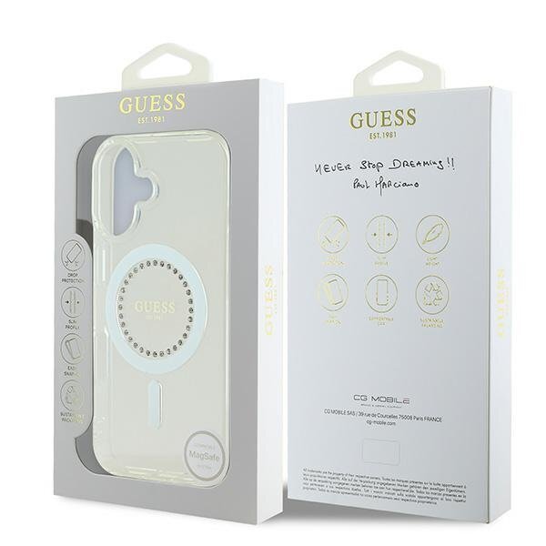 iPhone 16 Guess IML Rhinestones MagSafe dėklas – baltas 7 iPhone 16 Guess IML Rhinestones MagSafe dėklas – baltas 7