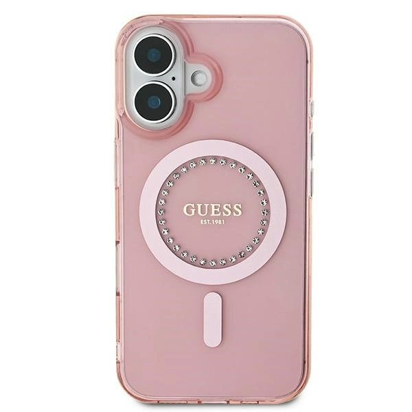 iPhone 16 – Guess IML Rhinestones MagSafe dėklas - Rožinis 2