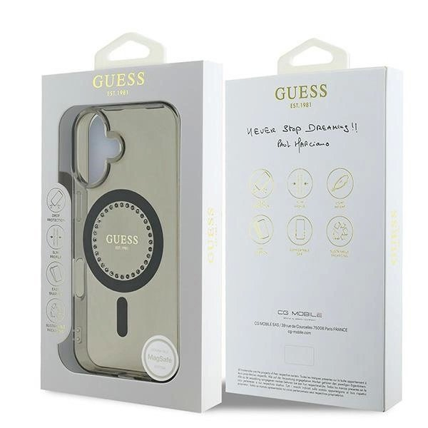 iPhone 16 Plus – Guess IML Rhinestones MagSafe dėklas - Juodas 7