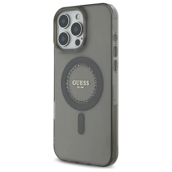 iPhone 16 Pro – Guess IML Rhinestones MagSafe dėklas - Juodas 1