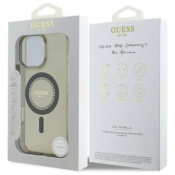 iPhone 16 Pro – Guess IML Rhinestones MagSafe dėklas - Juodas 7