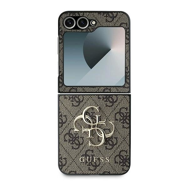 Guess Leather 4G Metal Logo Dėklas Samsung Galaxy Z Flip 6 - rudas 1 Guess Leather 4G Metal Logo Dėklas Samsung Galaxy Z Flip 6 - rudas 1