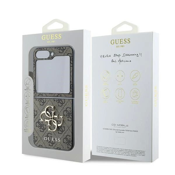 Guess Leather 4G Metal Logo Dėklas Samsung Galaxy Z Flip 6 - rudas 7 Guess Leather 4G Metal Logo Dėklas Samsung Galaxy Z Flip 6 - rudas 7