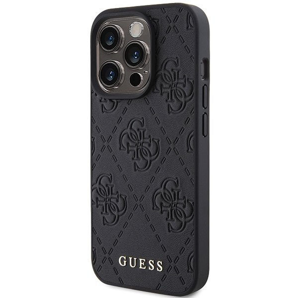 iPhone 15 Pro Max Guess Leather 4G Stamped dėklas – juodas 1