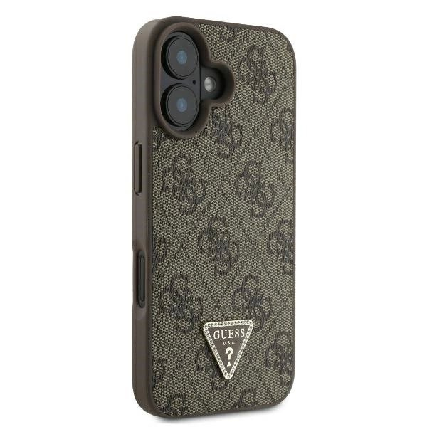 iPhone 16 Plus – Guess Leather 4G Triangle Strass MagSafe dėklas - Rudas 3