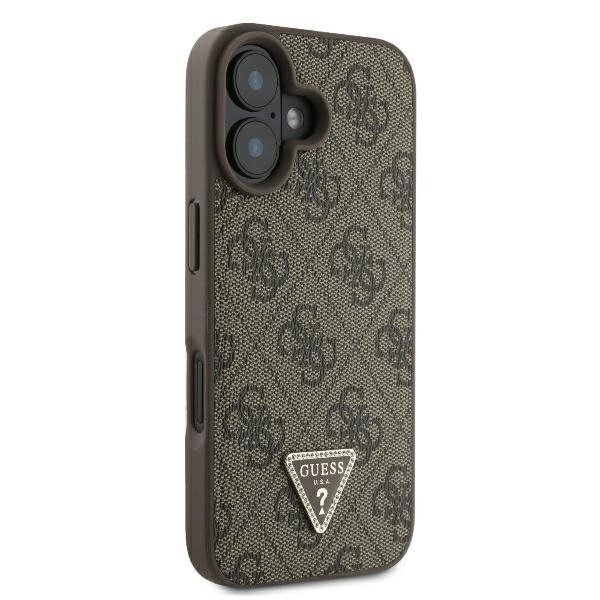 iPhone 16 Guess Leather 4G Triangle Strass MagSafe dėklas – rudas 3