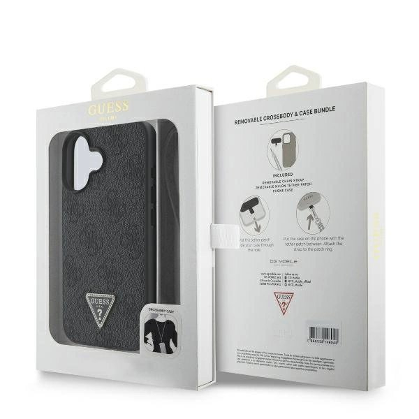 iPhone 16 Guess Leather Metal Logo Strass Crossbody dėklas - juodas 8