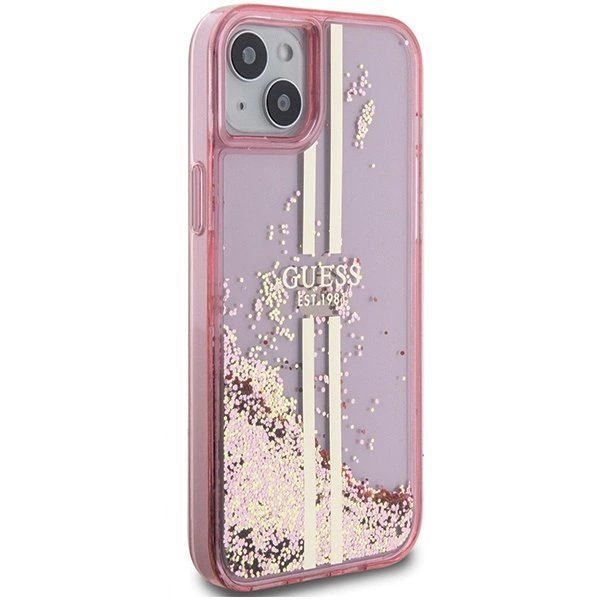 Originalus Guess dėklas Liquid Glitter Auksinis StripesiPhone 15 Plus / 14 Plus - Rožinis 3 Originalus Guess dėklas Liquid Glitter Auksinis StripesiPhone 15 Plus / 14 Plus - Rožinis 3