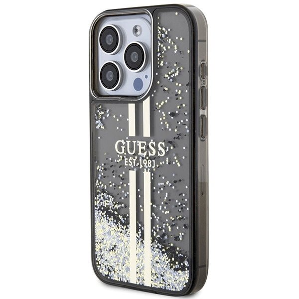 Originalus Guess dėklas Liquid Glitter Auksinis StripesiPhone 15 Pro - Juodas 1 Originalus Guess dėklas Liquid Glitter Auksinis StripesiPhone 15 Pro - Juodas 1