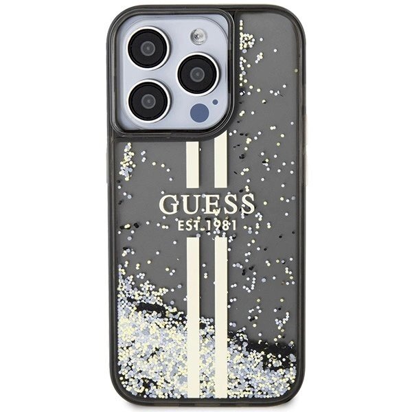 Originalus Guess dėklas Liquid Glitter Auksinis StripesiPhone 15 Pro - Juodas 2 Originalus Guess dėklas Liquid Glitter Auksinis StripesiPhone 15 Pro - Juodas 2