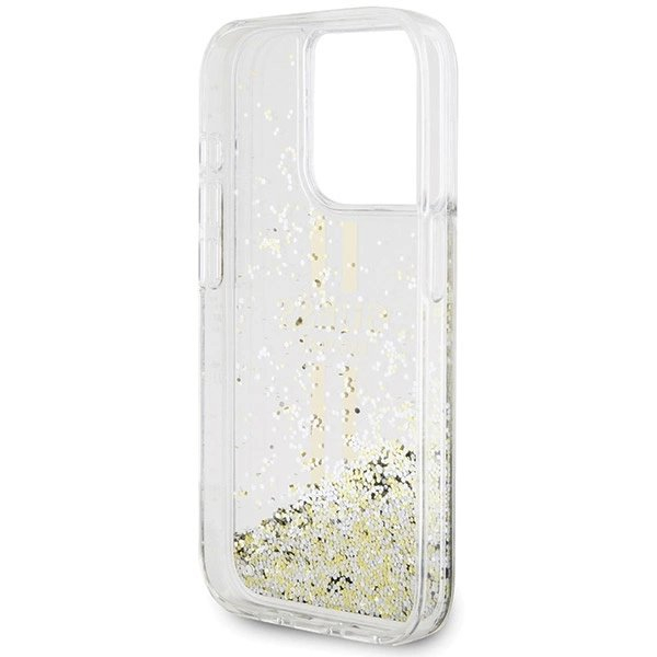 Originalus Guess dėklas Liquid Glitter Auksinis StripesiPhone 15 Pro - transparent 6