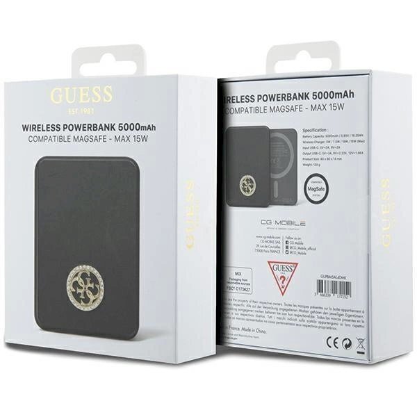 Guess MagSafe 4G Strassed Metal Logo induction power bank 15W 5000mAh - Juodas 4 Guess MagSafe 4G Strassed Metal Logo induction power bank 15W 5000mAh - Juodas 4
