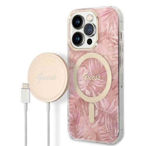 iPhone 14 Pro 6.1" Guess MagSafe dėklas + įkroviklio rinkinys – rožinis iPhone 14 Pro 6.1" Guess MagSafe dėklas + įkroviklio rinkinys – rožinis