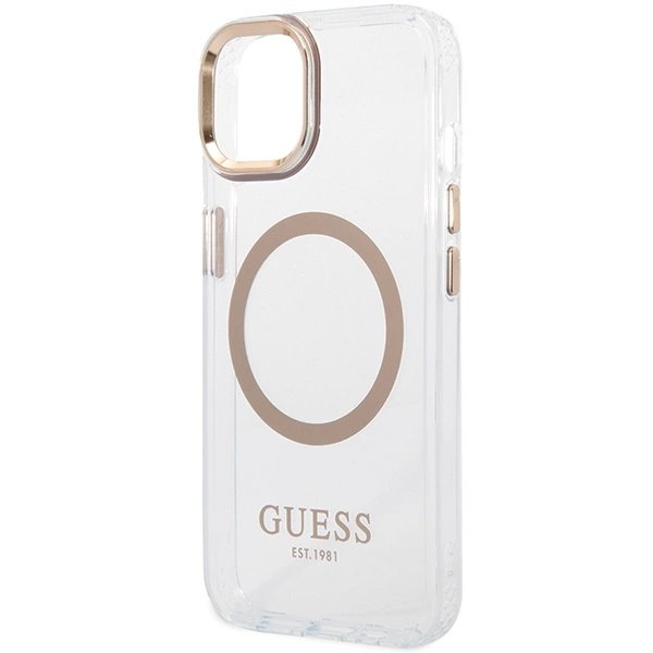 iPhone 15 Plus / 14 Plus Guess Metal Outline MagSafe dėklas - auksinis 5 iPhone 15 Plus / 14 Plus Guess Metal Outline MagSafe dėklas - auksinis 5