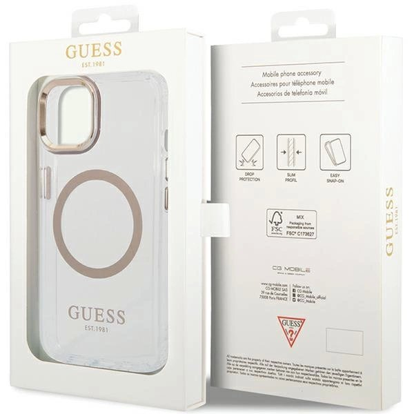 iPhone 15 Plus / 14 Plus Guess Metal Outline MagSafe dėklas - auksinis 7 iPhone 15 Plus / 14 Plus Guess Metal Outline MagSafe dėklas - auksinis 7