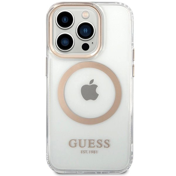iPhone 15 Pro Max Guess Metal Outline Magsafe dėklas - auksinis 2 iPhone 15 Pro Max Guess Metal Outline Magsafe dėklas - auksinis 2