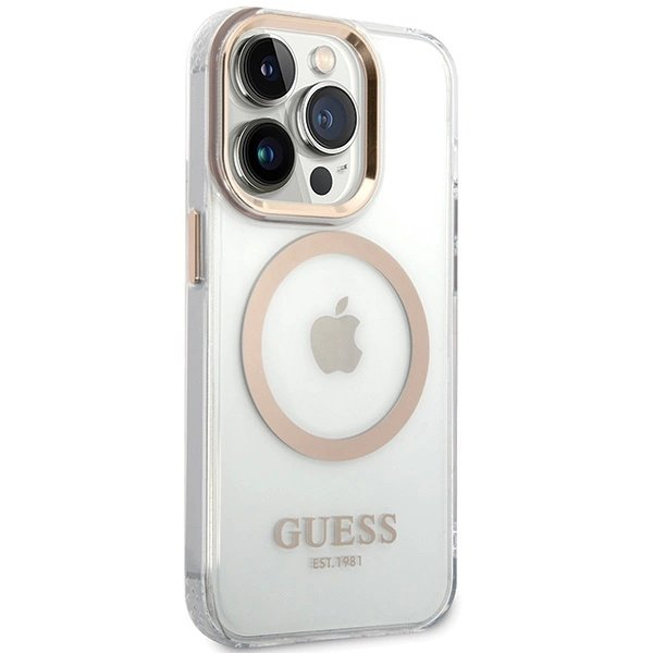iPhone 15 Pro Max Guess Metal Outline Magsafe dėklas - auksinis 3