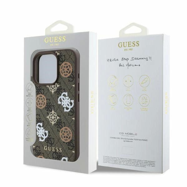 iPhone 16 Pro Guess Peony On 4G Background MagSafe dėklas - rudas 4