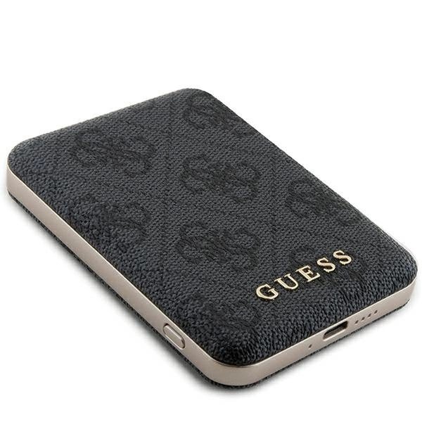 Išorinė baterija Guess GUPB5FP4EMGK 5000 mAh 15 W indukcinė su MagSafe – juoda, 4G Leather Metal Logo 2