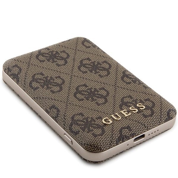 Išorinė baterija Guess GUPB5FP4EMGW 5000 mAh 15 W indukcinė su MagSafe – ruda, 4G Leather Metal Logo 2