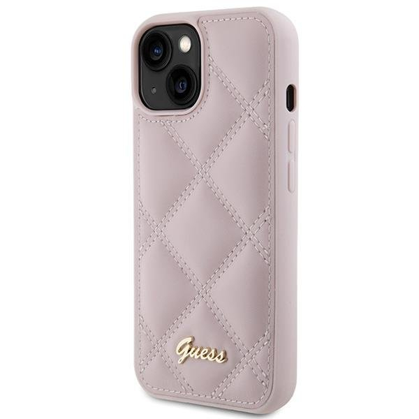 Dėklas Guess Quilted Metal Logo iPhone 15 - Rožinis 1 Dėklas Guess Quilted Metal Logo iPhone 15 - Rožinis 1