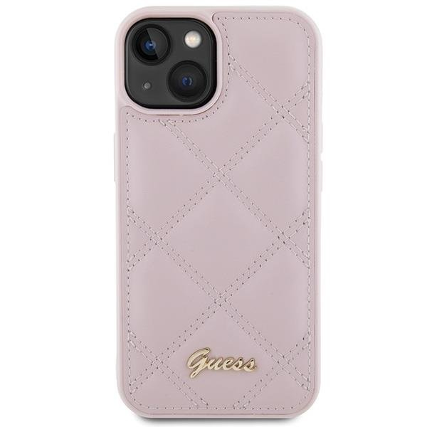Dėklas Guess Quilted Metal Logo iPhone 15 - Rožinis 2 Dėklas Guess Quilted Metal Logo iPhone 15 - Rožinis 2