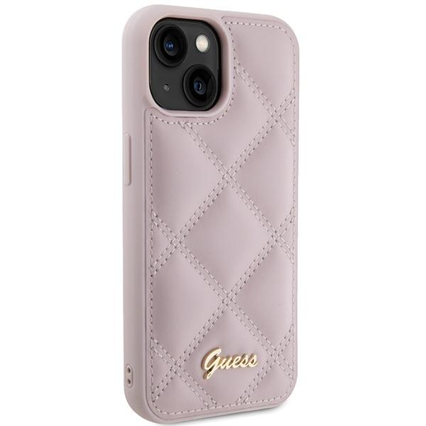 Dėklas Guess Quilted Metal Logo iPhone 15 - Rožinis 3 Dėklas Guess Quilted Metal Logo iPhone 15 - Rožinis 3
