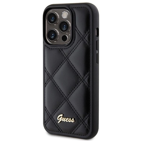 iPhone 15 Pro Max dėklas Guess Quilted Metal Logo – juodas 1 iPhone 15 Pro Max dėklas Guess Quilted Metal Logo – juodas 1