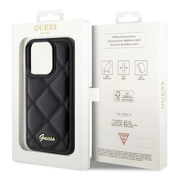 iPhone 15 Pro Max dėklas Guess Quilted Metal Logo – juodas 7