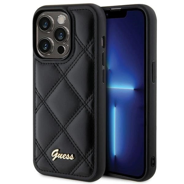iPhone 15 Pro Max dėklas Guess Quilted Metal Logo – juodas