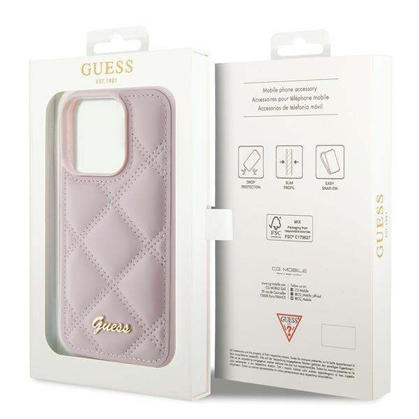 Dėklas Guess Quilted Metal Logo iPhone 15 Pro Max - Rožinis 7 Dėklas Guess Quilted Metal Logo iPhone 15 Pro Max - Rožinis 7