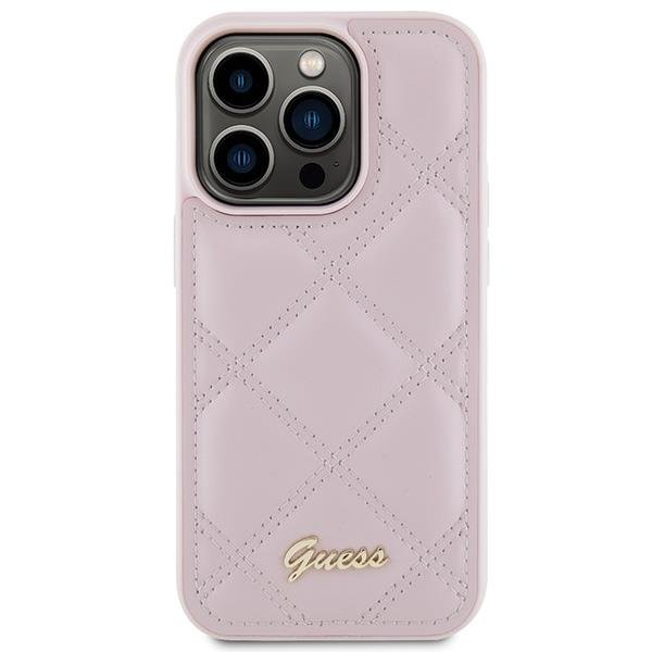 Dėklas Guess Quilted Metal Logo iPhone 15 Pro - Rožinis 2 Dėklas Guess Quilted Metal Logo iPhone 15 Pro - Rožinis 2