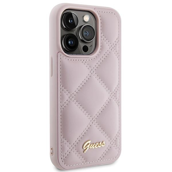 Dėklas Guess Quilted Metal Logo iPhone 15 Pro - Rožinis 3 Dėklas Guess Quilted Metal Logo iPhone 15 Pro - Rožinis 3