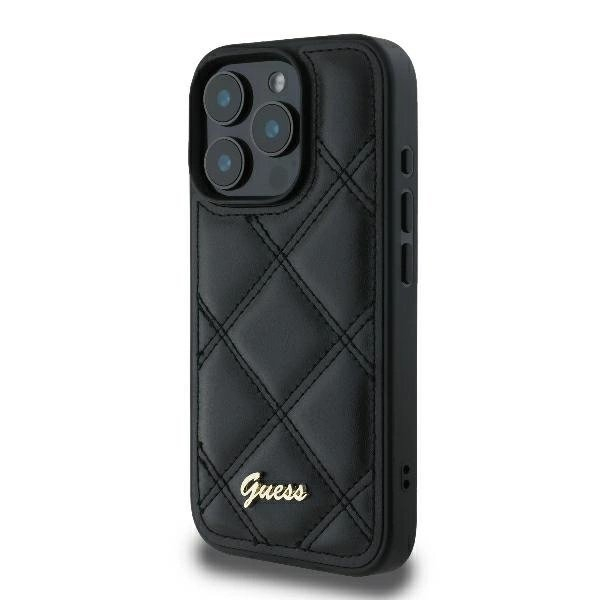 iPhone 16 Pro – Guess Quilted Metal Logo dėklas - Juodas 1