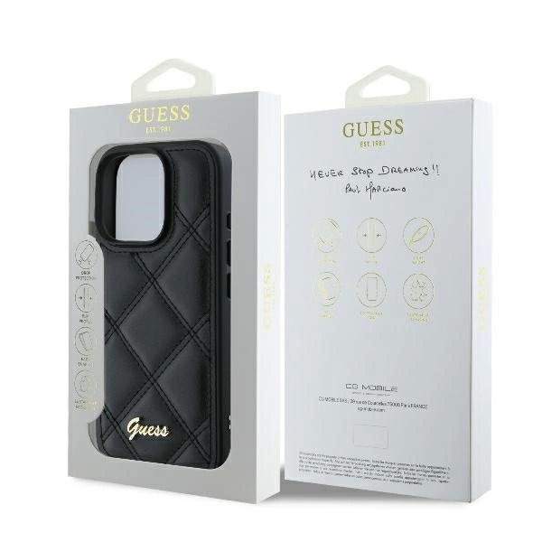 iPhone 16 Pro – Guess Quilted Metal Logo dėklas - Juodas 7 iPhone 16 Pro – Guess Quilted Metal Logo dėklas - Juodas 7