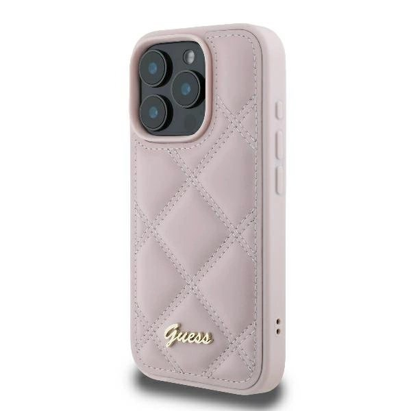 iPhone 16 Pro – Guess Quilted Metal Logo dėklas - Rožinis 1