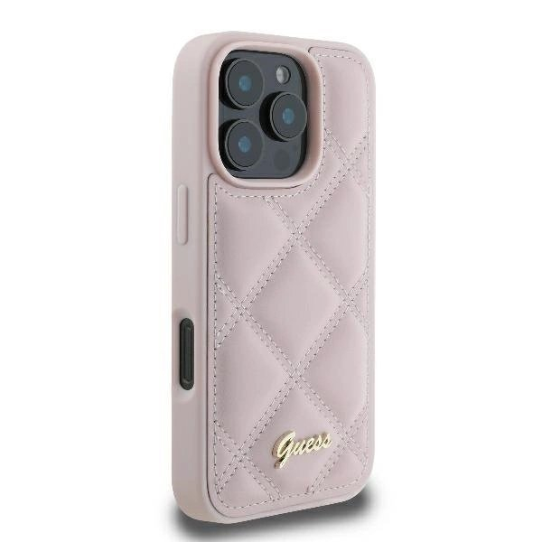 iPhone 16 Pro – Guess Quilted Metal Logo dėklas - Rožinis 3