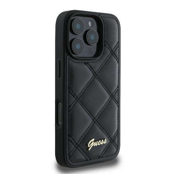 iPhone 16 Pro Max – Guess Quilted Metal Logo dėklas - Juodas 3